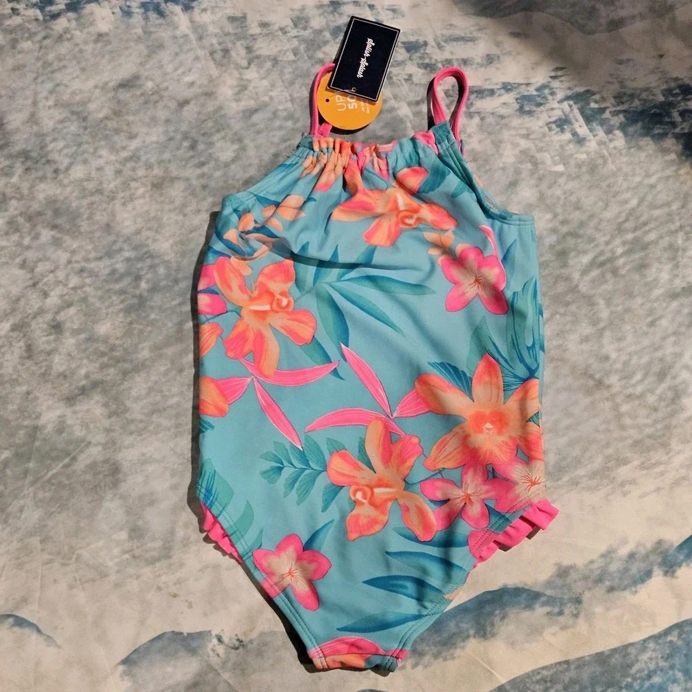 Gymboree Girls One Piece Swimsuit Size 5T Tropical Floral NWT Blue‎ Pink